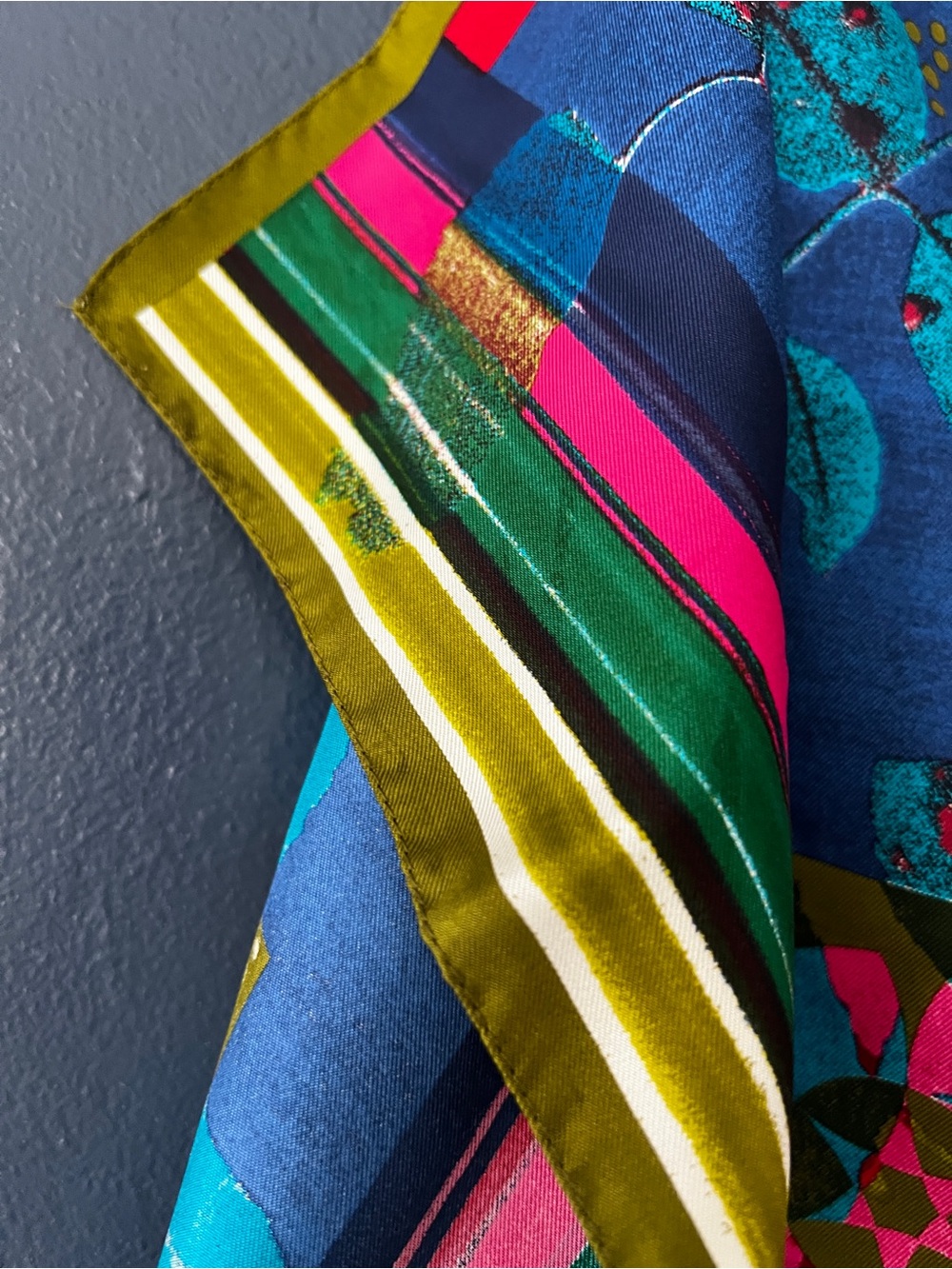Christian Lacroix Vibrant Floral Silk Scarf in Blue, Pink & Green - Picture 5 of 8